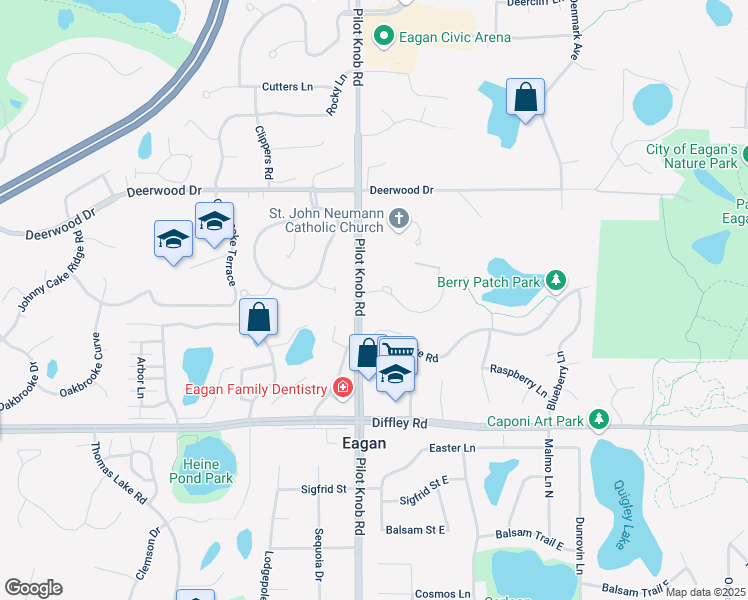 map of restaurants, bars, coffee shops, grocery stores, and more near 1396 Chatterton Road in Eagan