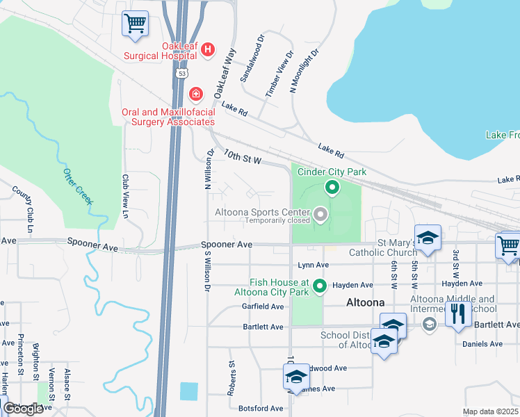 map of restaurants, bars, coffee shops, grocery stores, and more near 416 Twin Oak Drive in Altoona