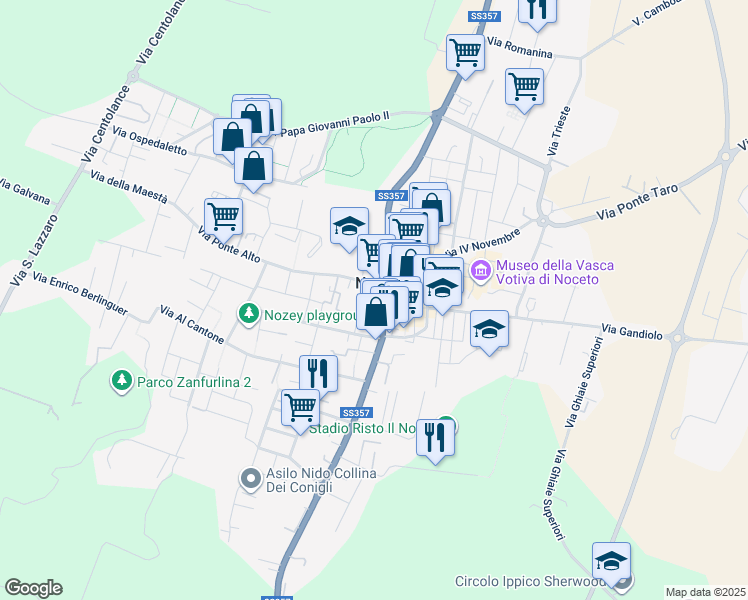map of restaurants, bars, coffee shops, grocery stores, and more near 12 Via Giacomo Matteotti in Noceto