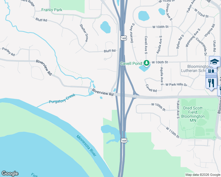 map of restaurants, bars, coffee shops, grocery stores, and more near 10720 Hennepin Town Road in Eden Prairie
