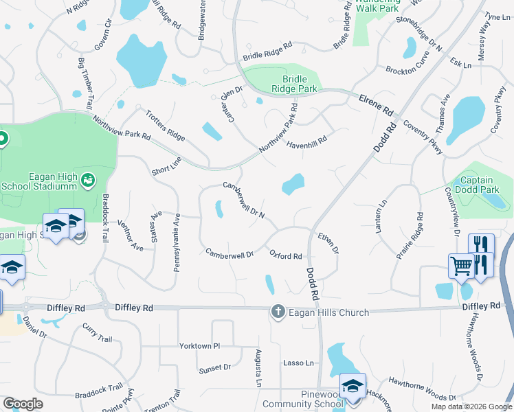 map of restaurants, bars, coffee shops, grocery stores, and more near 4074 Baffin Bay North in Eagan
