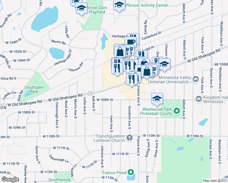 map of restaurants, bars, coffee shops, grocery stores, and more near in Bloomington
