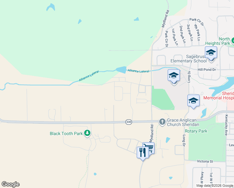 map of restaurants, bars, coffee shops, grocery stores, and more near 2311 Quail Ridge Drive in Sheridan