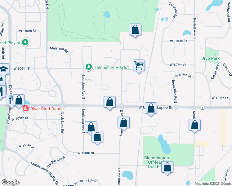 map of restaurants, bars, coffee shops, grocery stores, and more near 10700 Hampshire Avenue South in Bloomington