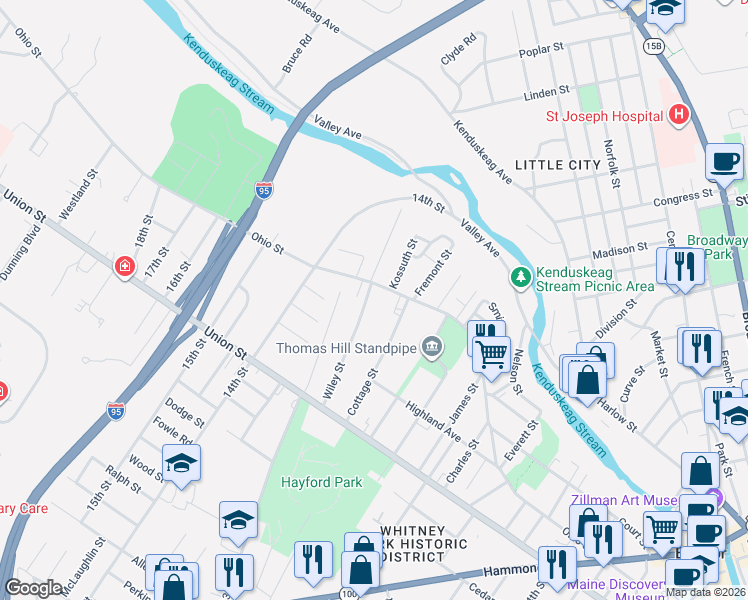 map of restaurants, bars, coffee shops, grocery stores, and more near 362 Ohio Street in Bangor