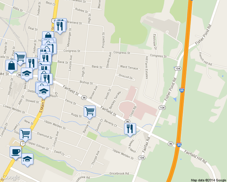 map of restaurants, bars, coffee shops, grocery stores, and more near 49 Smith Street in Saint Albans City