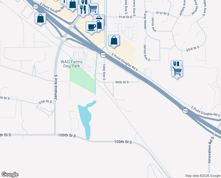 map of restaurants, bars, coffee shops, grocery stores, and more near 9675 Miller Road South in Cottage Grove