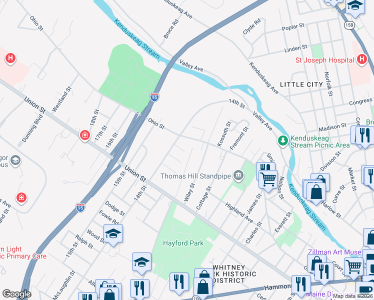 map of restaurants, bars, coffee shops, grocery stores, and more near 394 Ohio Street in Bangor