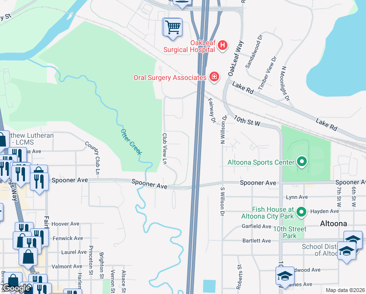 map of restaurants, bars, coffee shops, grocery stores, and more near 2803 Monarch Court in Altoona