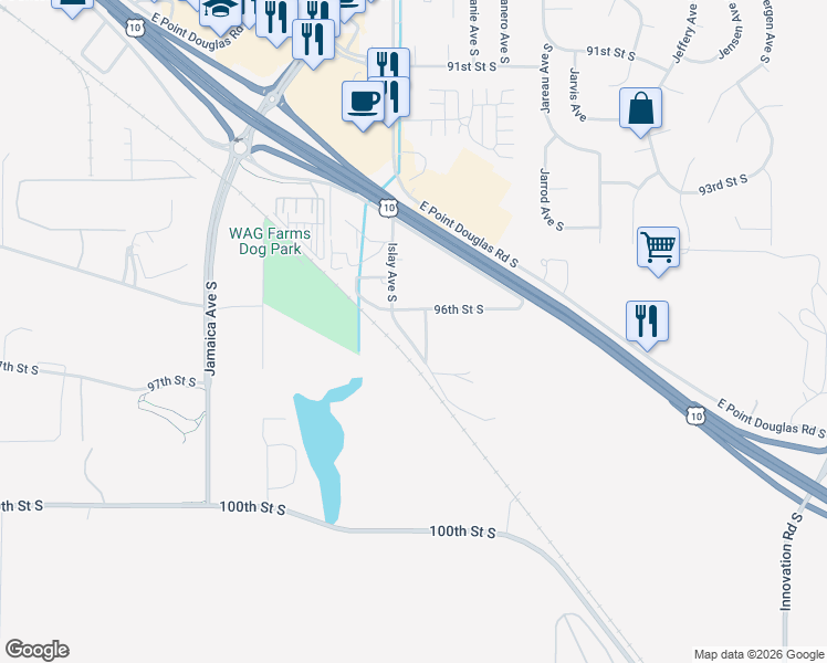 map of restaurants, bars, coffee shops, grocery stores, and more near 9675 Miller Road in Cottage Grove