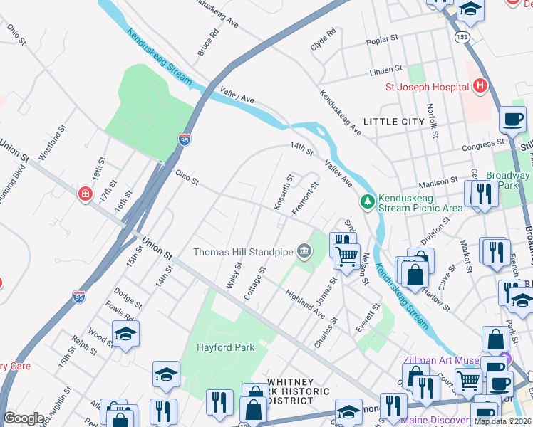 map of restaurants, bars, coffee shops, grocery stores, and more near 362 Ohio Street in Bangor