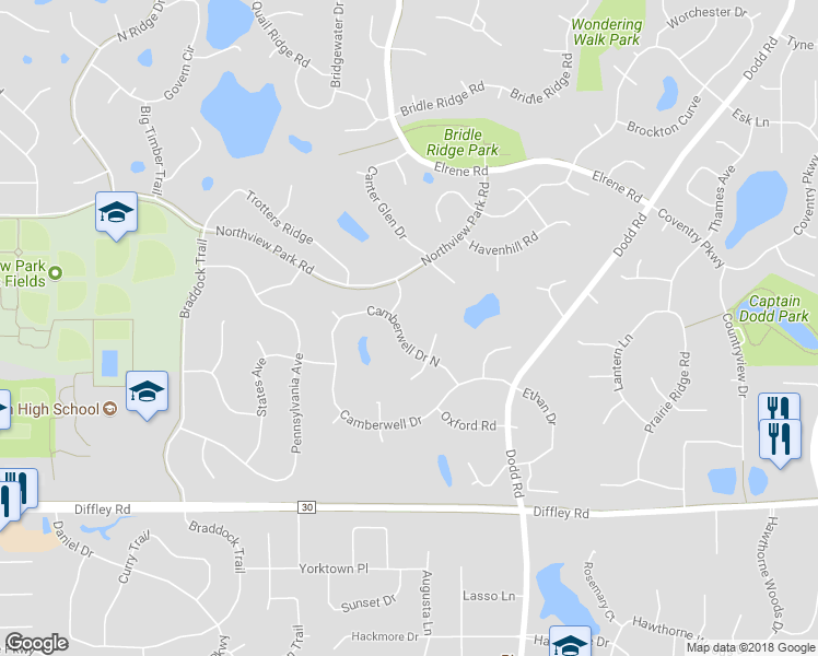 map of restaurants, bars, coffee shops, grocery stores, and more near 4068 Camberwell Drive North in Eagan
