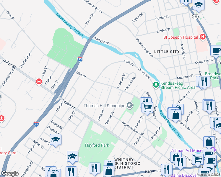 map of restaurants, bars, coffee shops, grocery stores, and more near 362 Ohio Street in Bangor