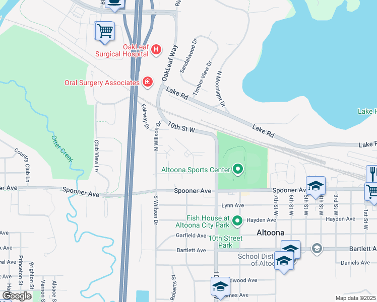 map of restaurants, bars, coffee shops, grocery stores, and more near 342 Twin Oak Drive in Altoona