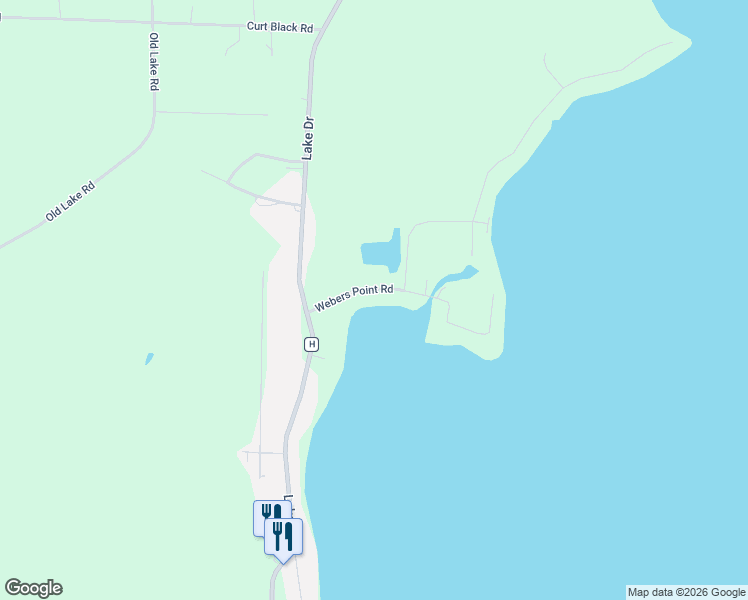 map of restaurants, bars, coffee shops, grocery stores, and more near W6393 Webers Point Road in Shawano