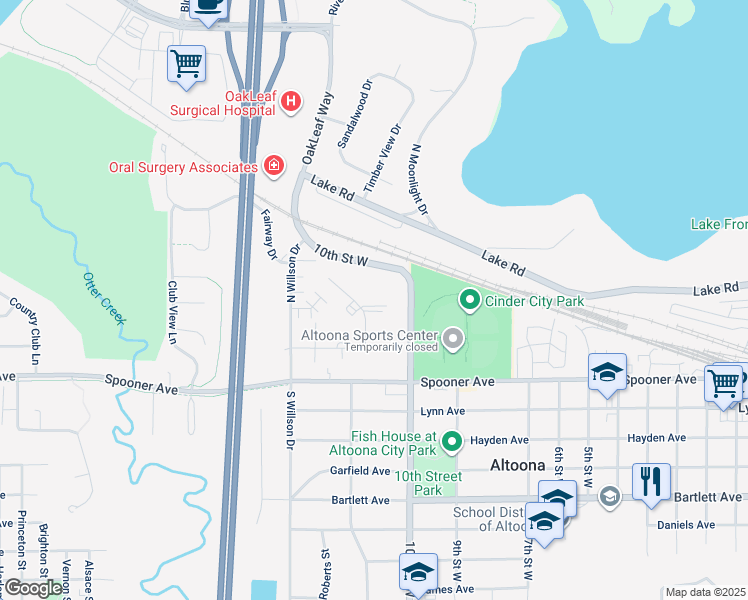 map of restaurants, bars, coffee shops, grocery stores, and more near 319 Twin Oak Drive in Altoona