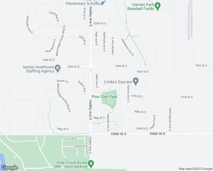 map of restaurants, bars, coffee shops, grocery stores, and more near 9660 Hamlet Avenue South in Cottage Grove