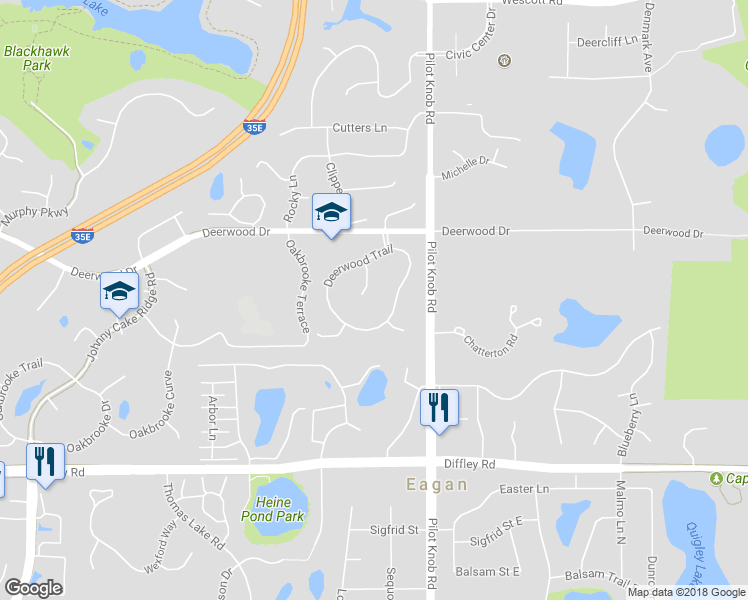 map of restaurants, bars, coffee shops, grocery stores, and more near 4044 Deerwood Place in Eagan
