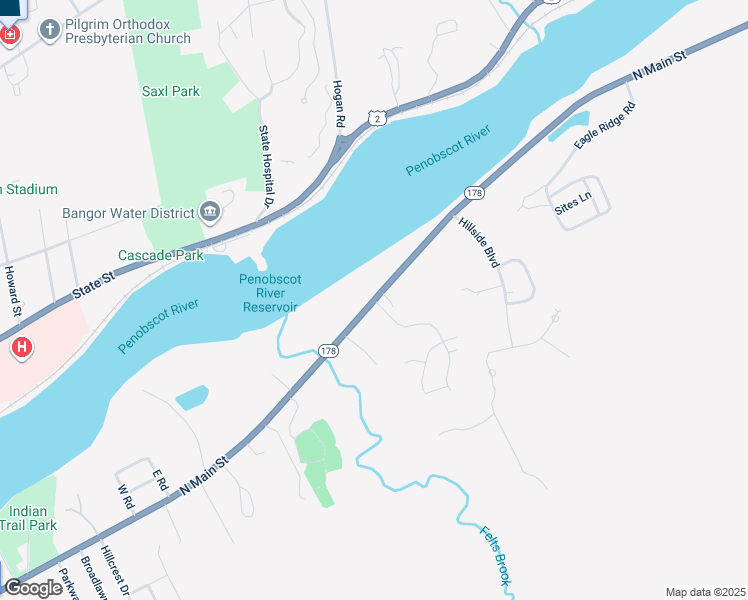 map of restaurants, bars, coffee shops, grocery stores, and more near North Main Street in Brewer