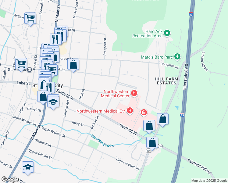 map of restaurants, bars, coffee shops, grocery stores, and more near 49 Smith Street in Saint Albans City