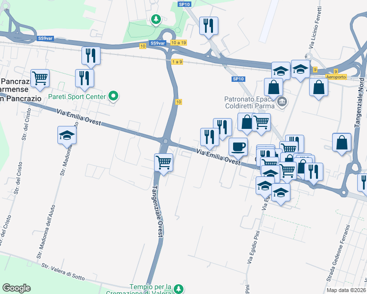 map of restaurants, bars, coffee shops, grocery stores, and more near 3 Largo 24 Agosto 1942 in Provincia di Parma