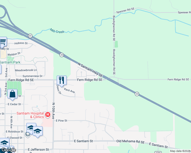 map of restaurants, bars, coffee shops, grocery stores, and more near 13373 Fern Ridge Road Southeast in Stayton