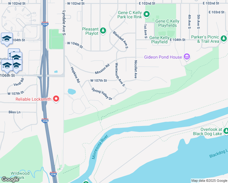 map of restaurants, bars, coffee shops, grocery stores, and more near 175 West 107th Street in Minneapolis