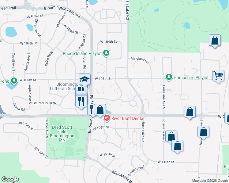 map of restaurants, bars, coffee shops, grocery stores, and more near 7346 Landau Drive in Minneapolis