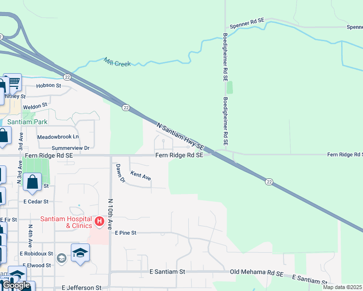 map of restaurants, bars, coffee shops, grocery stores, and more near 1577 Fern Ridge Road Southeast in Stayton