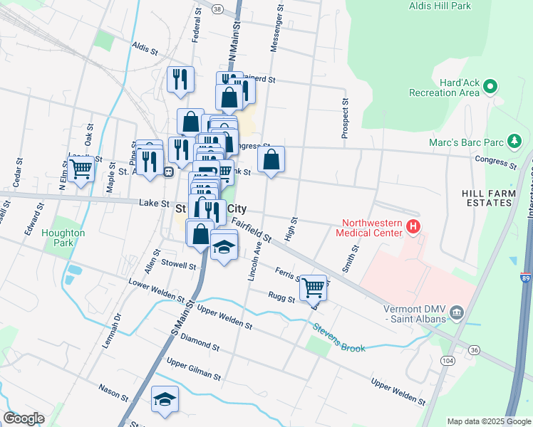 map of restaurants, bars, coffee shops, grocery stores, and more near 33 Lincoln Avenue in Saint Albans City