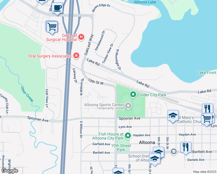 map of restaurants, bars, coffee shops, grocery stores, and more near 2409 Lake Court in Altoona