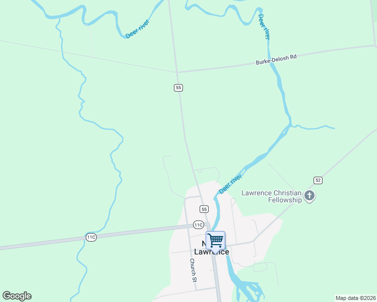 map of restaurants, bars, coffee shops, grocery stores, and more near 1197 County Road 55 in North Lawrence