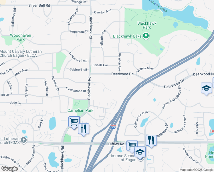 map of restaurants, bars, coffee shops, grocery stores, and more near 1720 Taconite Trail in Eagan