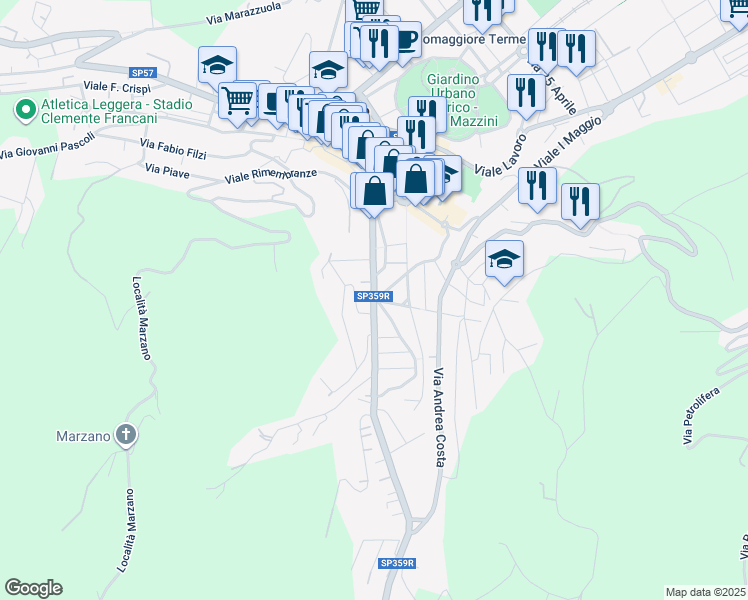 map of restaurants, bars, coffee shops, grocery stores, and more near 40 Via Milano in Salsomaggiore Terme