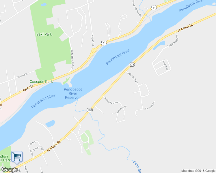 map of restaurants, bars, coffee shops, grocery stores, and more near 720 North Main Street in Brewer