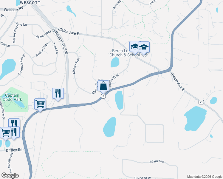 map of restaurants, bars, coffee shops, grocery stores, and more near 9601 Aladin Trail in Inver Grove Heights