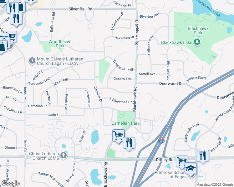 map of restaurants, bars, coffee shops, grocery stores, and more near 1794 Taconite Trail in Eagan