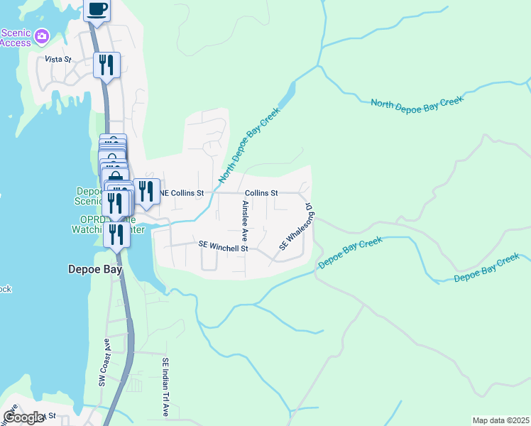 map of restaurants, bars, coffee shops, grocery stores, and more near 328 Sunnyview Lane in Depoe Bay