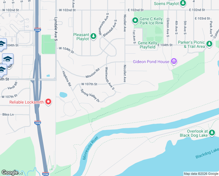 map of restaurants, bars, coffee shops, grocery stores, and more near 10710 Wentworth Avenue South in Minneapolis