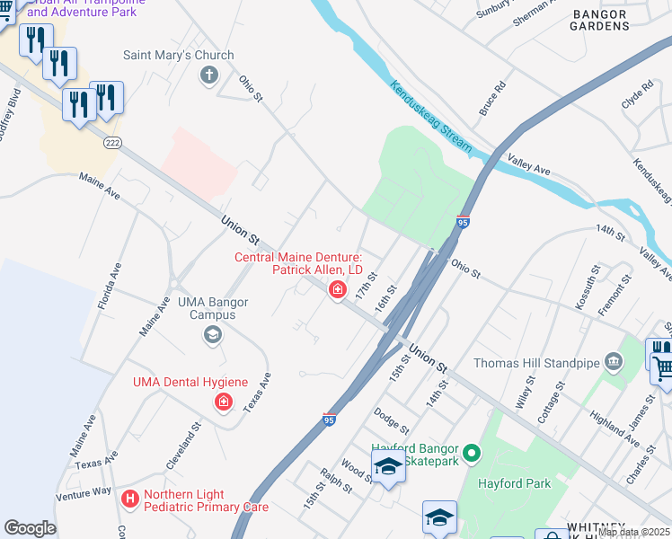 map of restaurants, bars, coffee shops, grocery stores, and more near 61 18th Street in Bangor