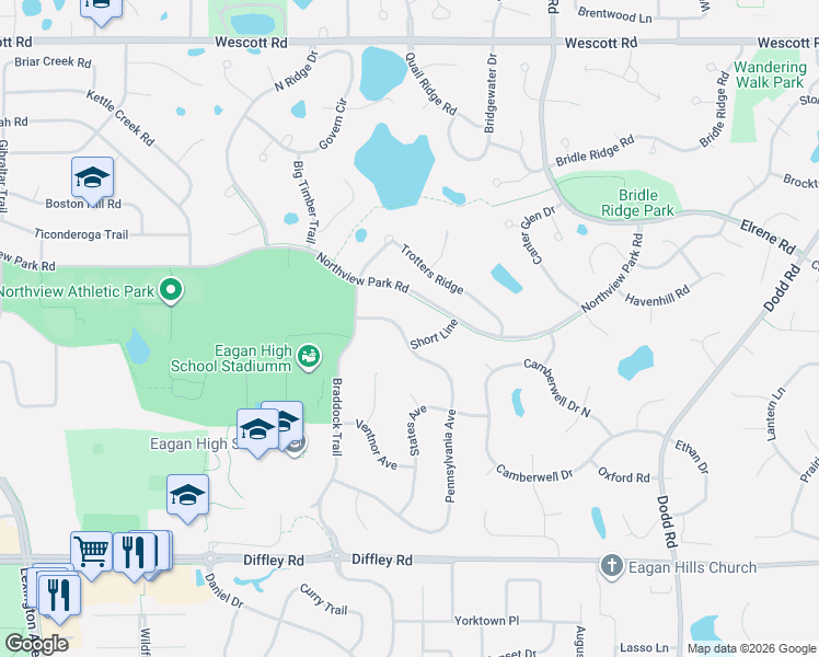 map of restaurants, bars, coffee shops, grocery stores, and more near 4016 Pennsylvania Avenue in Eagan