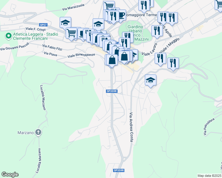 map of restaurants, bars, coffee shops, grocery stores, and more near 40 Via Milano in Salsomaggiore Terme