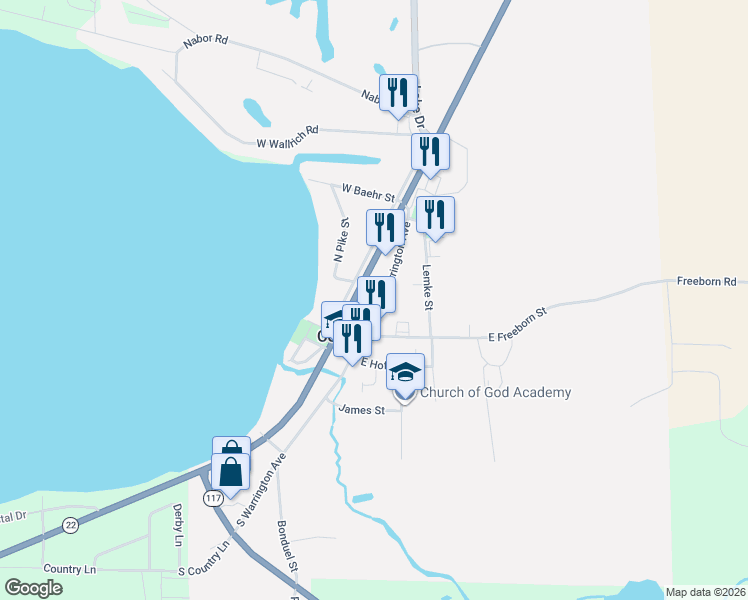 map of restaurants, bars, coffee shops, grocery stores, and more near 111 North Warrington Avenue in Cecil