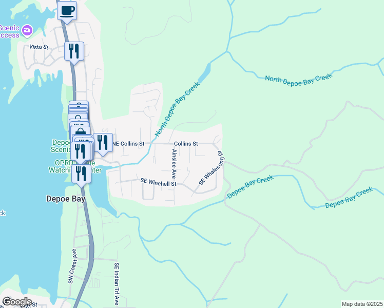 map of restaurants, bars, coffee shops, grocery stores, and more near 38-328 Sunnyview Lane in Depoe Bay