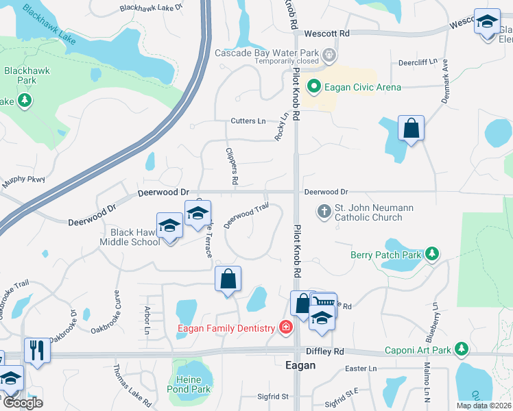 map of restaurants, bars, coffee shops, grocery stores, and more near 4006 Deerwood Trail in Eagan