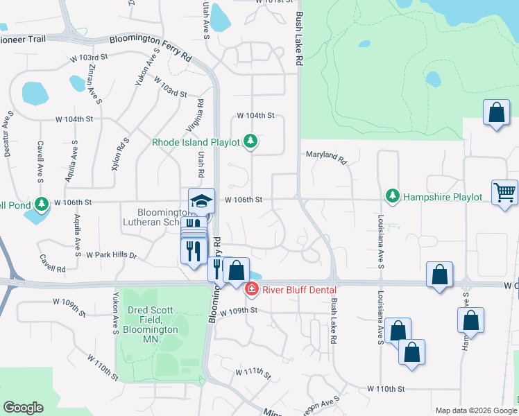 map of restaurants, bars, coffee shops, grocery stores, and more near 7346 Landau Drive in Minneapolis