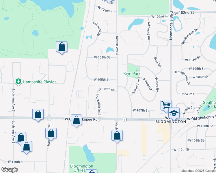 map of restaurants, bars, coffee shops, grocery stores, and more near 5926 West 106th Street in Bloomington