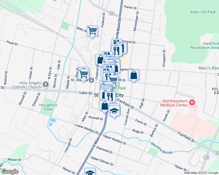 map of restaurants, bars, coffee shops, grocery stores, and more near in Saint Albans City