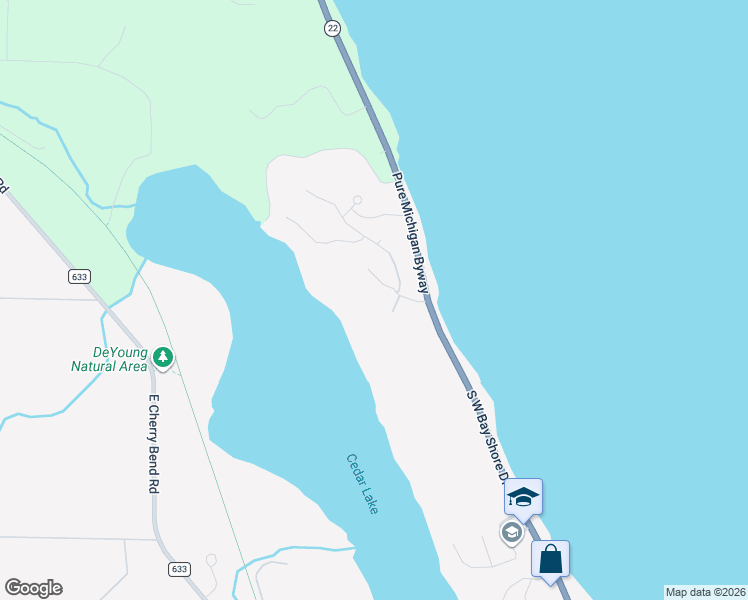 map of restaurants, bars, coffee shops, grocery stores, and more near 11560-11626 South West Bay Shore Drive in Traverse City