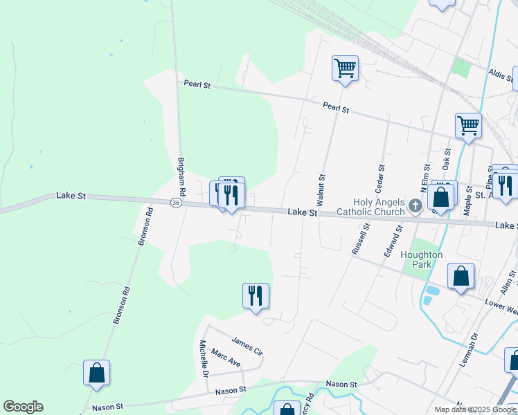 map of restaurants, bars, coffee shops, grocery stores, and more near 349 Lake Street in Saint Albans City